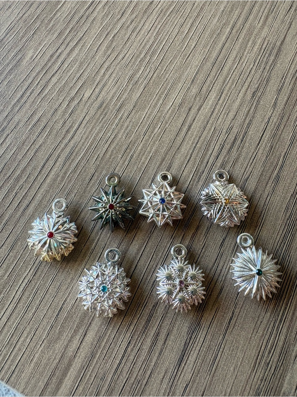 Waterford Crystal Silver Charms with Multicolored Gem Centers - Set 7